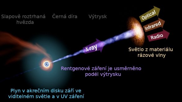 Spektrum emise hvězdy roztrhané slapovým působením Autor: Zwicky Transient Facility/R.Hurt (Caltech/IPAC), překlad ASÚ