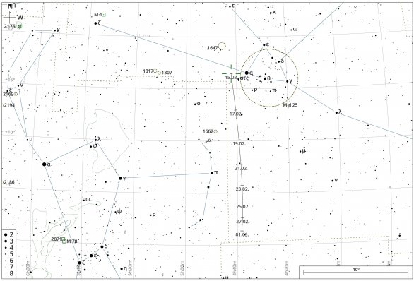 Vyhledávací mapka pro kometu C/2022 E3 (ZTF) v období od 15. února do 1. března 2023 Autor: Vladimír Dvořák/CZSky