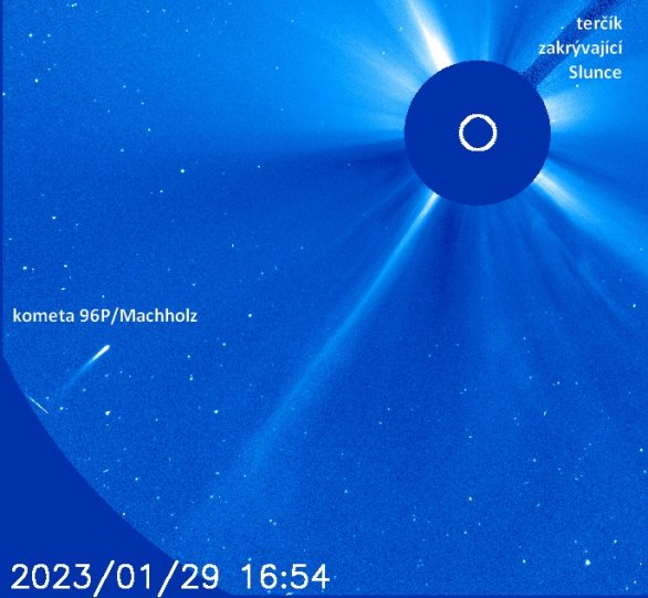 96P/Machholz 29. 1. 2023 v koronografu LASCO C3 Autor: NASA/ESA/SOHO