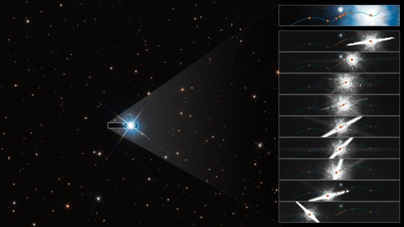 Pohyb bílého trpaslíka před kotoučkem vzdálené hvězdy Autor: HST/NASA/ESA
