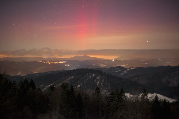 Polární záře nad Valašskem. Autor: Jiří Dostál