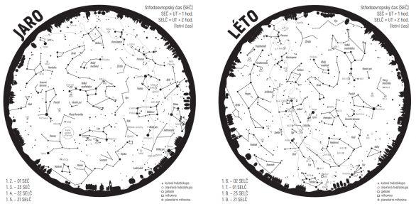 Mapky oblohy pro jaro a léto z Průvodce noční oblohou Autor: Aleš Majer