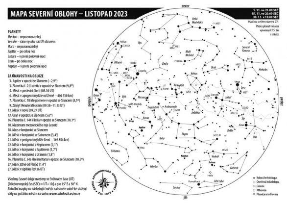 Mapa oblohy s úkazy v listopadu 2023 Autor: Aleš Majer
