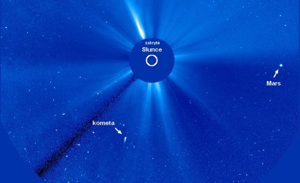 Kometa Kreutzovy rodiny ("lízač" Slunce) na snímku koronografu LASCO C3 observatoře SOHO Autor: NASA/ESA