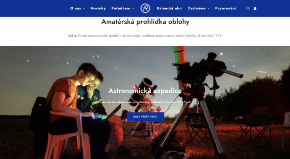 Ukázka nového webu Amatérské prohlídky oblohy. Autor: Pavel Váňa a Michal Kroužel