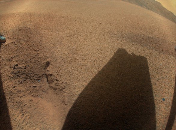 Snímek stínu poškozeného listu vrtule Ingenuity 18. ledna 2024 po 72. letu v atmosféře Marsu Autor: NASA/JPL-Caltech