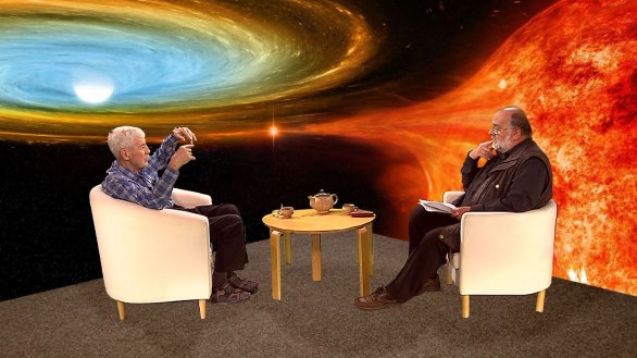 Jiří Grygar (vlevo) diskutuje s Jindřichem Suchánkem v pořadu Hlubinami vesmíru Autor: TV Noe