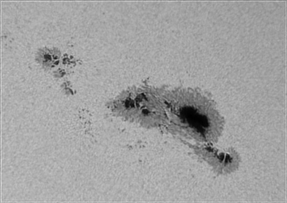 Detail skvrn na Slunci 25. 2. 2024 v aktivní oblasti AR3590 Autor: David Rýva