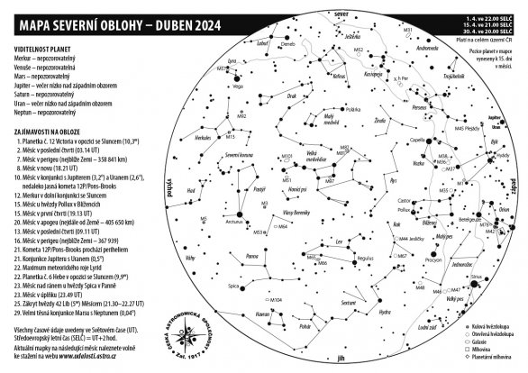 Mapa oblohy, duben 2024 Autor: Klub astronomů Liberecka