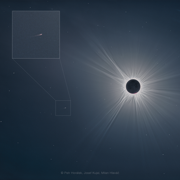 Kometa SOHO-5008 při úplném zatmění Slunce 8. 4. 2024 Autor: Petr Horálek, Josef Kujal, Milan Hlaváč