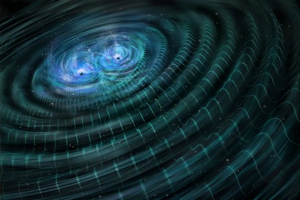 Sloučení velmi hmotných objektů ve vesmíru, například černých děr nebo neutronových hvězd, má za následek uvolnění výrazných gravitačních vln různých frekvenčních módů Autor: Nicole E. Fuller/SPL