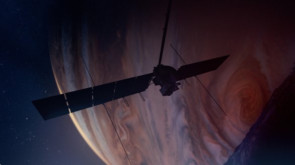 Europa Clipper pohledem umělce s Europou v popředí a Jupiterem v pozadí Autor: NASA/JPL-Caltech