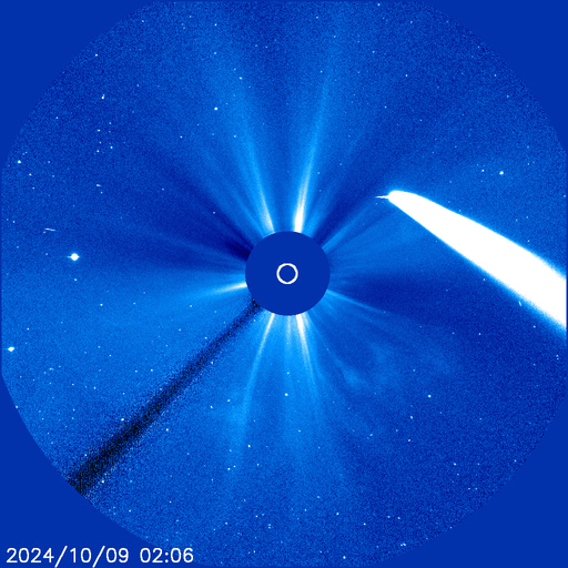 Výron hmoty z koróny po silné erupci 9. 10. 2024 Autor: NASA/ESA/SOHO