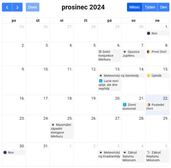 Sdílený kalendář úkazů spravuje Jan Tichý