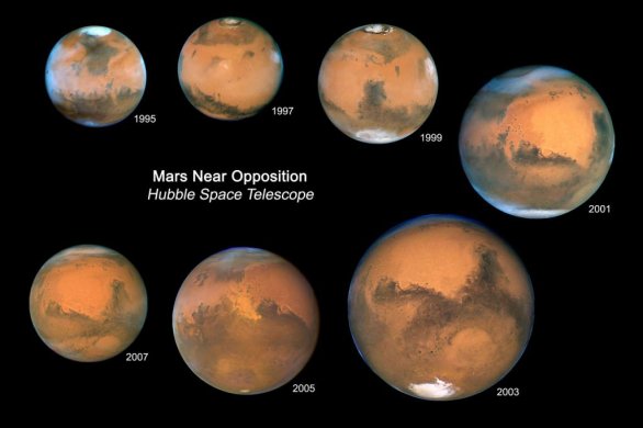 Mars v různých opozicích z HST Autor: NASA/ESA Mars v různých opozicích z HST Autor: NASA/ESA
