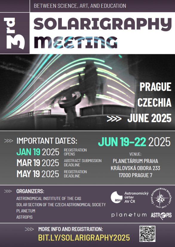 Poster k Mezinárodnímu solarografickému setkání 2025 Autor: Maciej Zapiór