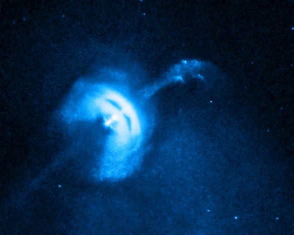 Snímek okolí neutronové hvězdy známé jako Vela Pulsar pořízený rentgenovou observatoří Chandra v roce 2010 ukazuje na struktury, které fyzikové z Opavy analyticky odvodili ve své vědecké práci Autor: NASA