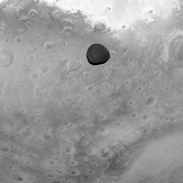 Měsíc Marsu Deimos zachycený sondou Hera při průletu kolem Marsu 12. 3. 2025 Autor: ESA