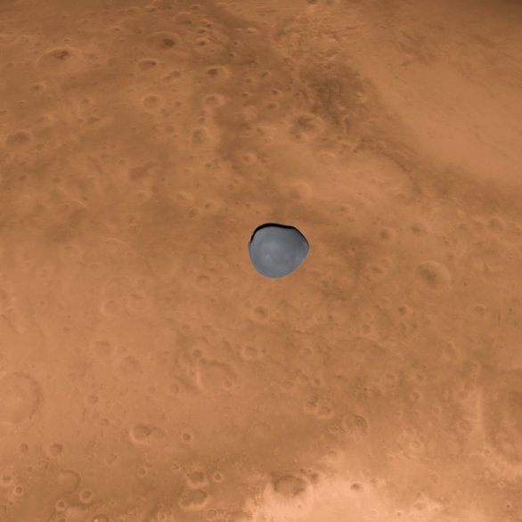 Měsíc Marsu Deimos zachycený sondou Hera při průletu kolem Marsu 12. 3. 2025 Autor: ESA