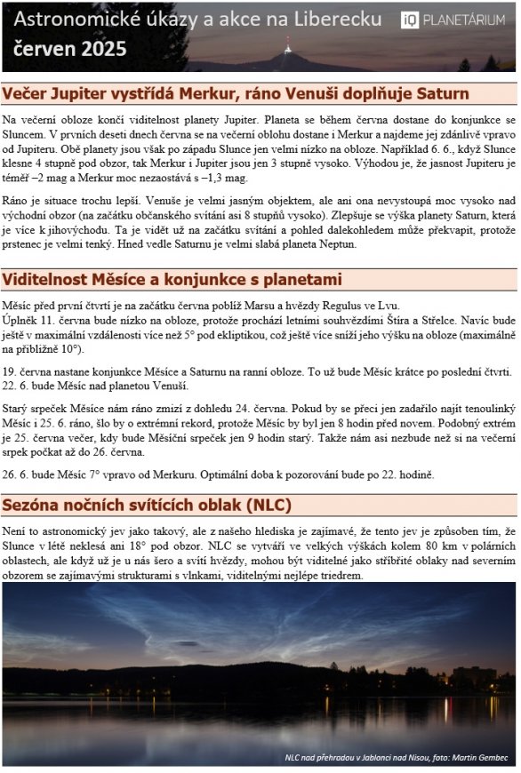Úkazy v červnu 2025 v přehledu iQPlanetária Autor: Martin Gembec