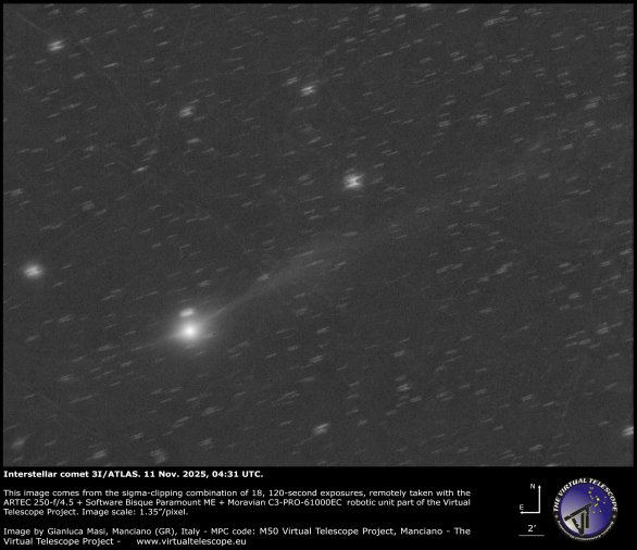 Kometa 3I/ATLAS 11. 11. 2025 Autor: Gianluca Masi/Virtual Telescope Project Kometa 3I/ATLAS 11. 11. 2025 Autor: Gianluca Masi/Virtual Telescope Project