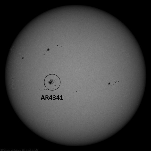 Skvrny v aktivní oblasti AR4341 18. 1. 2026 Autor: NASA/SDO/HMI