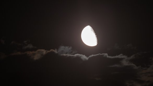 Měsíc právě vyšel z vrstvy oblak a následován byl mnohem slabšími hvězdami Plejád. 12. 9. 2025 před začátkem přechodu Měsíce přes Plejády z Hvězdárny Turnov. Autor: Martin Gembec Měsíc právě vyšel z vrstvy oblak a následován byl mnohem slabšími hvězdami Plejád. 12. 9. 2025 před začátkem přechodu Měsíce přes Plejády z Hvězdárny Turnov. Autor: Martin Gembec