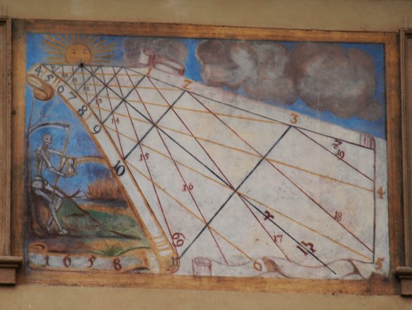 Sluneční hodiny v Klementinu. Studentské nádvoří, východní stěna. Autor: Radim Neuvirt