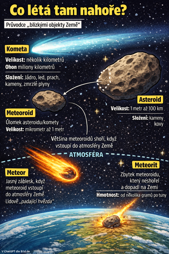 Infografika inspirovaná originálem deníku Bild ukazuje přehled malých těles Sluneční soustavy.