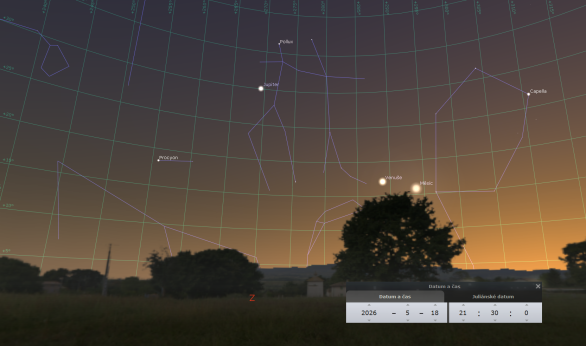 Měsíc u Venuše 18. 5. 2026 Autor: Stellarium/Karel Halíř