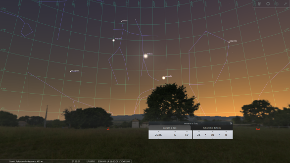 Měsíc mezi Venuší a Jupiterem Autor: Stellarium/Karel Halíř