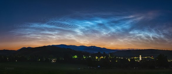 Noční svítící oblaka 23. června 2024 nad obcí Záhradné na východě Slovenska. Autor: Petr Horálek/Fyzikální ústav v Opavě Noční svítící oblaka 23. června 2024 nad obcí Záhradné na východě Slovenska. Autor: Petr Horálek/Fyzikální ústav v Opavě