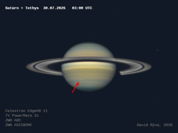 Saturn 30. 7. 2026 s vyznačenou bouří na jižní polokouli Autor: David Rýva