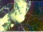 MCS nad střední Evropou z družice Meteosat (Airmass). Autor: EUMESAT.