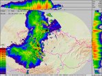 Radarové odrazy MCS bouře a momentální blesková aktivita. Autor: CHMU