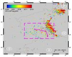 Pozice blesků z detektorů LINED, oblast zájmu a přibližný směr taneční skupiny Red sprites. Autor: Jozsef Bór