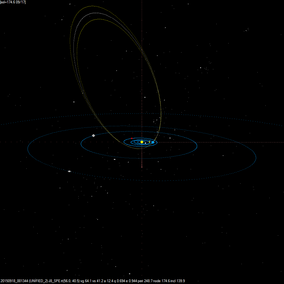 Projekce dráhy bolidu 20150918_001344 ve Sluneční soustavě. Autor: Jakub Koukal